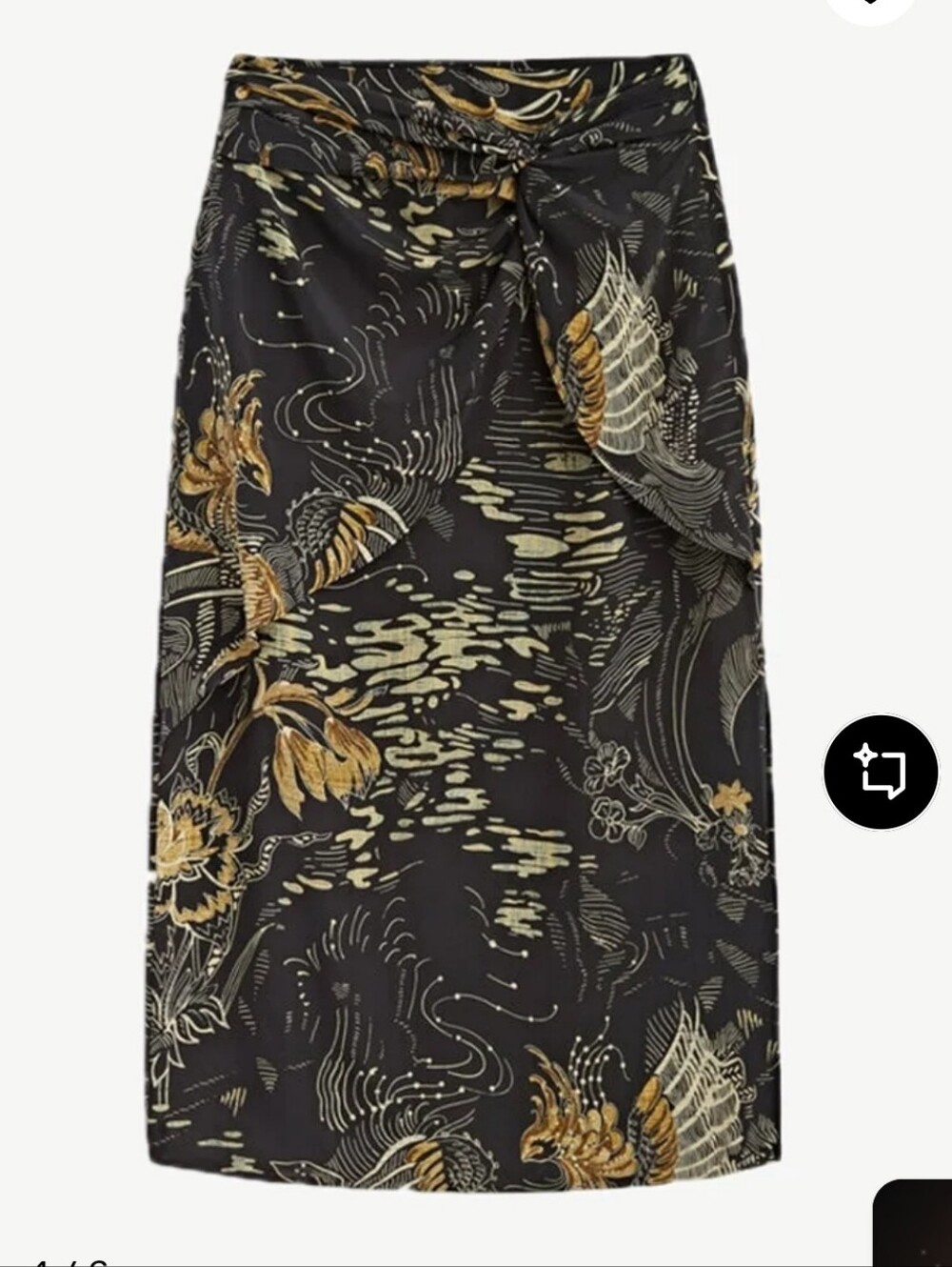 Massimo Dutti Silk  Black and Gold Abstract print Sarong style Midi Skirt - Picture 2 of 14